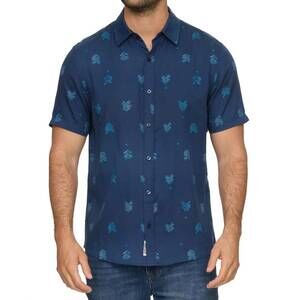 NEW FLAGS & ANTHEM dryer button down shirt in navy